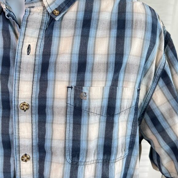 Carhartt Mens‎ Plaid Button Down Shirt Blue Beige Size XL Workwear Chore Outdoor - Picture 3 of 6